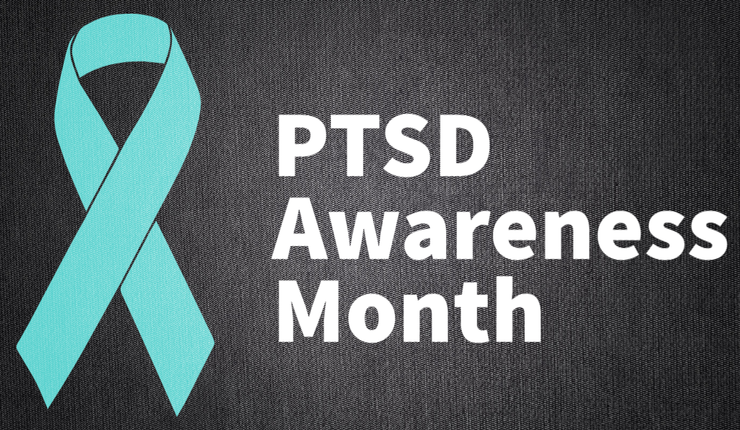 Banner With Teal ribbon for PTSD Awareness
